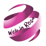 logo di web in rosa, un nastro che si avvolge come un nastro a forma di sfera con la scritta web in rosa