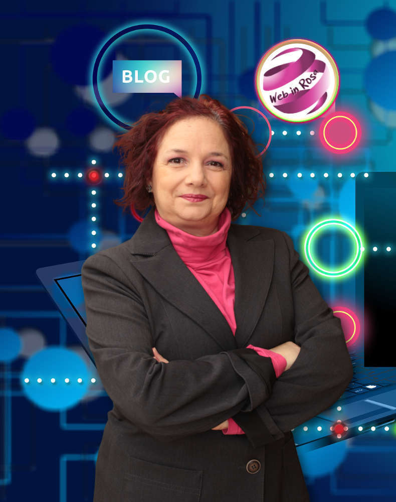 Web in rosa - Consulenza digitale Daniela su sfondo digitale con in evidenza la scritta blog e il logo web in rosa
